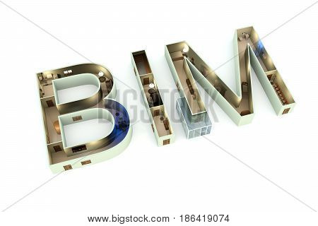 BIM is the interior on the white background 3D illustration