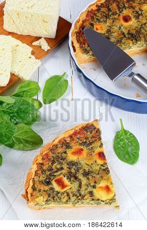 Spinach, Cheese Quiche Cut In Slices