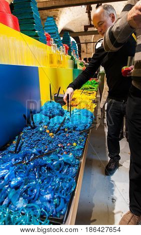 VENICE ITALY - MAY 10: "Edible Performance" by Antoni Miralda Joan Rabascall Dorothée Selz Jaume Xifra at the preview of the 57th International Art Exhibition. Corderie dell'Arsenale on May 10 2017