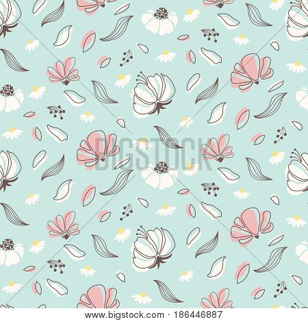 Seamless flower pattern. Soft floral print. Vector background