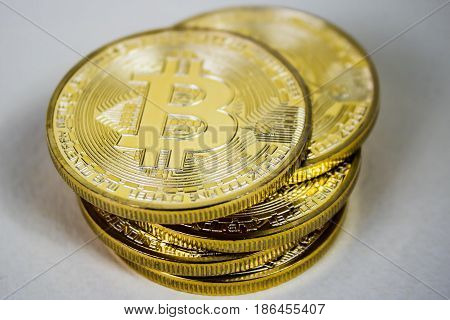 Photo Of Virtual Currency Coin Golden Bitcoin.