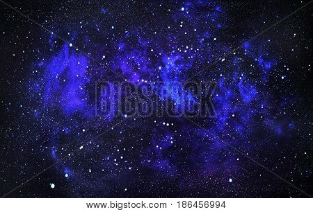 Deep space background with stardust and shining star. Milky way cosmic background. Star dust and pixie dust glitter space backdrop. Space stars and planet conceptual image.