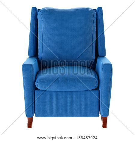 Simple blue armchair isolated. Front view. 3d illustration