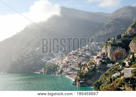 Positano and Amalfi coast panoramic view Italy Europe