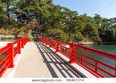 Scenery of red bridge cross to Fukuurajima Island