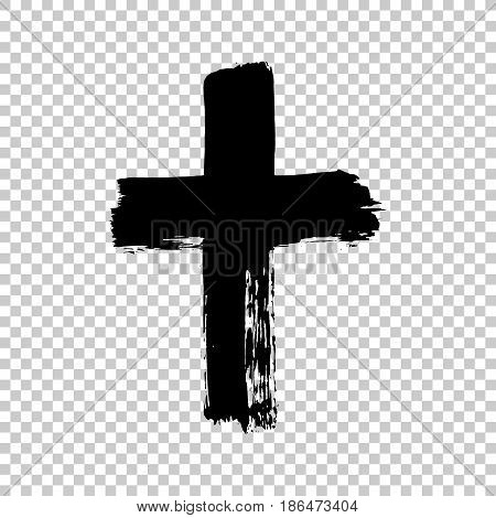 Hand drawn cross. Grunge cross. Cross made with brush stroke on isolated background