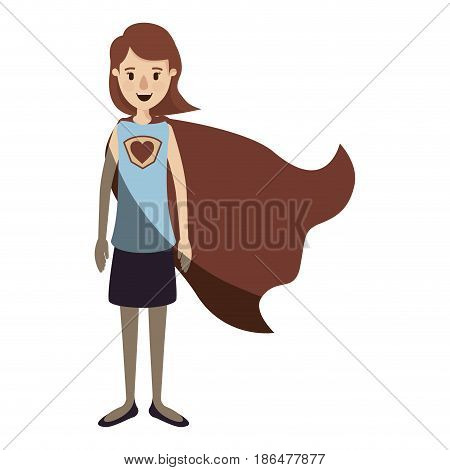 light color shading caricature full body super hero woman with short hair and cap vector illustration