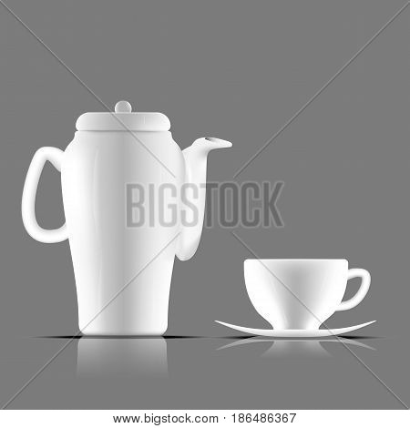 The white cup and the white mug of coffee with gray background and shadow of cup and jar. illustration. vector. mesh vector. basic Red green blue.graphic design.