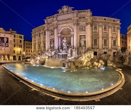 ROME ITALY - NOVEMBER 2 2013: Trevi Fountain in Rome. Standing 26.3 metres high and 49.15 metres wide it is the largest Baroque fountain in Rome.