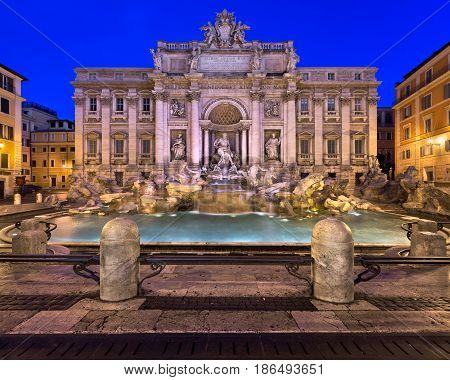ROME ITALY - NOVEMBER 2 2013: Trevi Fountain in Rome. Standing 26.3 metres high and 49.15 metres wide it is the largest Baroque fountain in Rome.