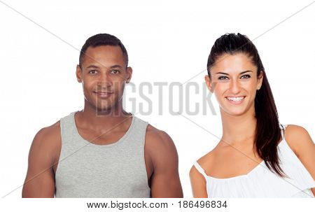 Beautiful girl and handsome guy isolated on a white background 