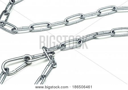 Chain with snap hook isolated. The chain links isolated on white background.