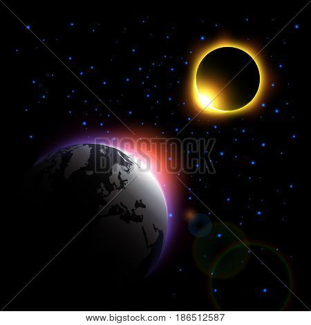 The planet and solar eclipse . Vector .