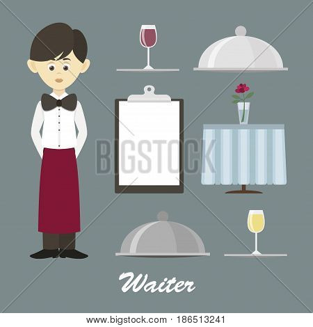 Isolated professional waiter. Male waiter in uniform.