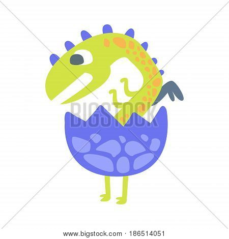 Cute baby dinosaur hatching. Prehistoric animal character colorful vector Illustration isolated on a white background