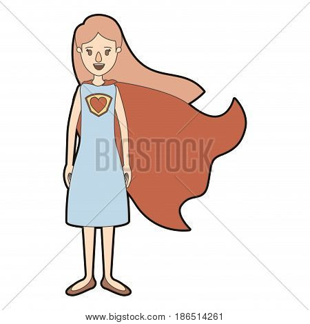light color caricature thick contour full body super hero woman with dress and cap vector illustration