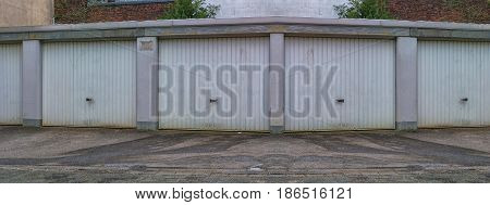 Car rows garages. Car garage with closed gates.