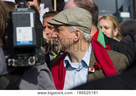 BERLIN - MAY 01 2016: Members of trade unions workers and employees at the demonstration on the occasion of Labour day.