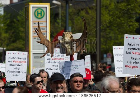 BERLIN - MAY 01 2016: Members of trade unions workers and employees at the demonstration on the occasion of Labour day.