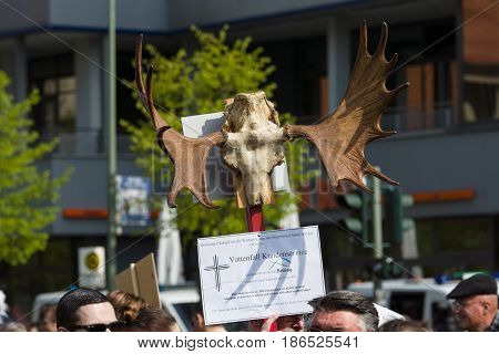 BERLIN - MAY 01 2016: Members of trade unions workers and employees at the demonstration on the occasion of Labour day.