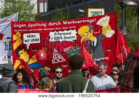 BERLIN - MAY 01 2016: Members of trade unions workers and employees at the demonstration on the occasion of Labour day.
