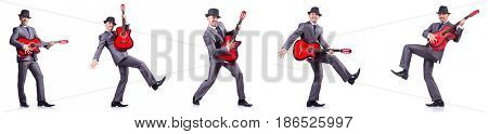 Businessman quitar player isolated on white