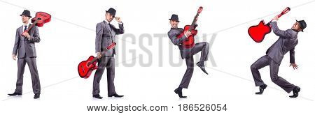 Businessman quitar player isolated on white