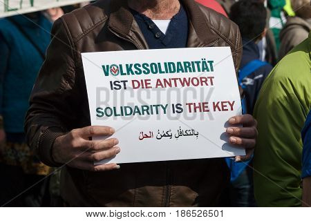 BERLIN - MAY 01 2016: Members of trade unions workers and employees at the demonstration on the occasion of Labour day.