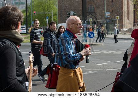 BERLIN - MAY 01 2016: Members of trade unions workers and employees at the demonstration on the occasion of Labour day.