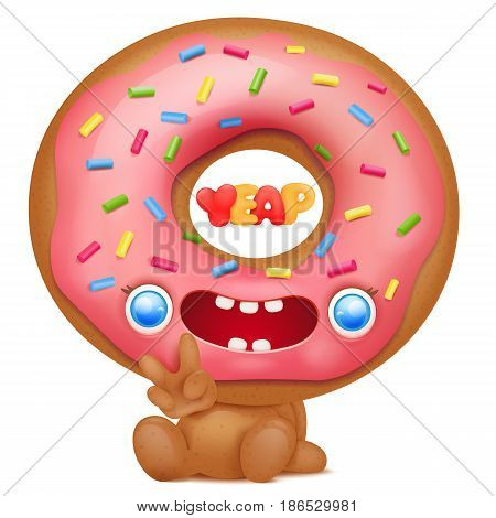 Donut cartoon emoji character saying yeap. Vector illustration