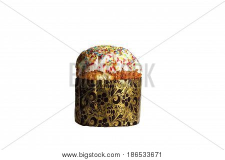 Easter Cake - Russian and Ukrainian Traditional Kulich, Paska Easter Bread Isolated on white background. Selective focus.