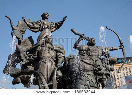 Statue Of Founders Of Kiev At Independence Square
