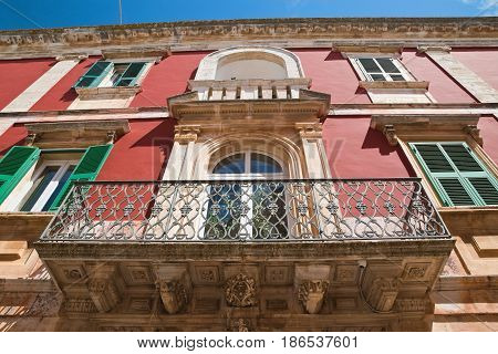 Detail of a historical palace of Locorotondo. Puglia. Italy.
