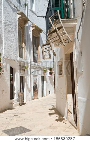 Chararacteristic alleyway of Locorotondo. Puglia. Southern Italy.