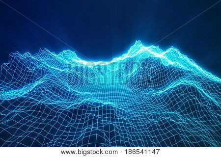 3D illustration internet connection, abstract sence of science and technology. Concept image cyberspace landscape grid