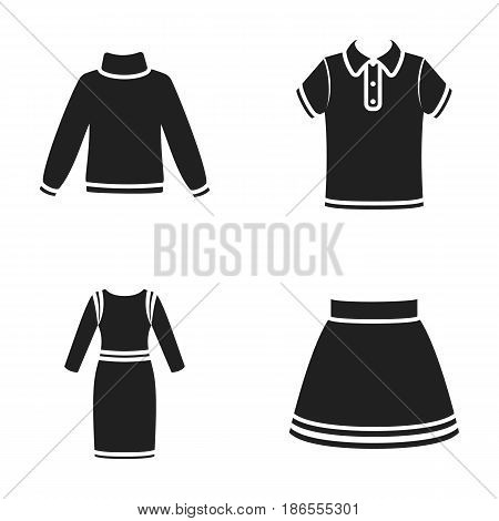 Skirt, t-shirt, sweater, dress with long sleeves.Clothing set collection icons in black style vector symbol stock illustration .