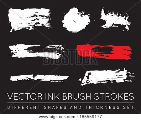 Set of Vector Black Pen Ink Brush Strokes. Grunge Ink Brush Stroke. Dirty Brush Stroke.