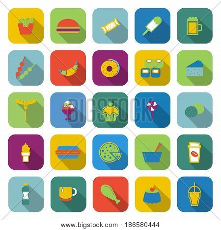 Fast food color icons with long shadow, stock vector