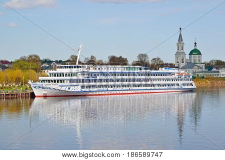 Tver Russia - may 07.2017. The motor ship Dmitry Furmanov on pier at a river station