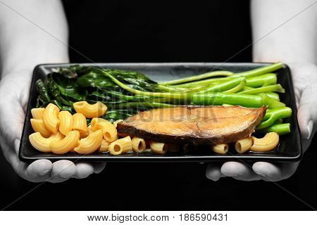 Fried Chinese Kale And Macaroni With Deep-fried Dried Salted Sea Fish.