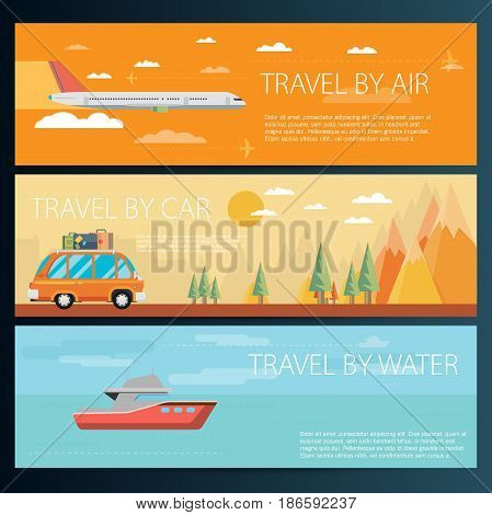 Set of horizontal travel banners in flat style