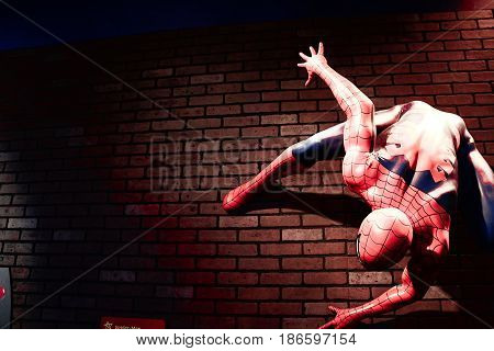 LAS VEGAS, USA - Oct 29, 2016: Close up Spiderman, Madame Tussauds museum in Las Vegas.