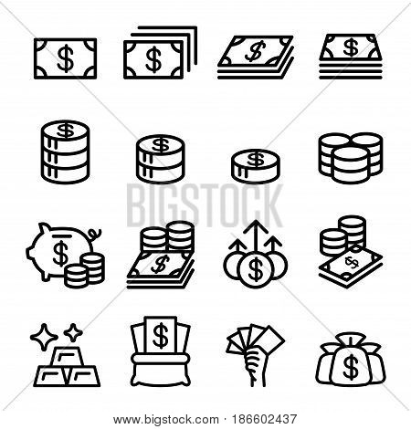 Money Asset property coin banknote investment icon in thin line style