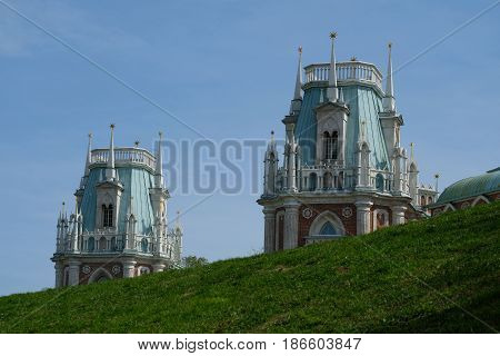 The towers of Ekaterina's palace - Tsaritsyno park - Moscow, Russia