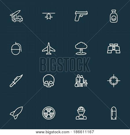 Army Outline Icons Set. Collection Of Officer, Target, Zoom Glasses And Other Elements. Also Includes Symbols Such As Glass, Grenade, Hazar.