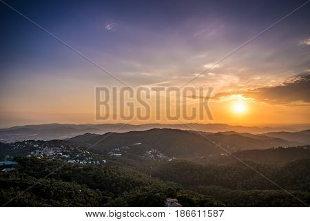 Sunset from Mountain Tibidado in Barcelona Spain Europe