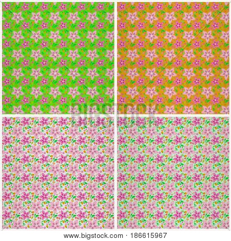 Set of seamless floral  pattern. Pretty colorful flowers.