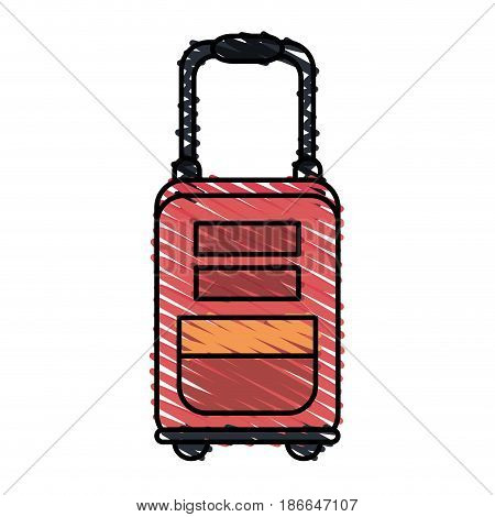 color crayon stripe image red travel suitcase with handle vector illustration