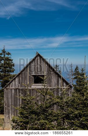 Small Weathered Cabin High on Mountain Top in Smokies