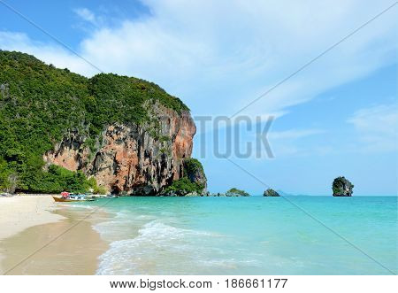 Pranang cave beach. Beautiful tropical landscape in Krabi Thailand.